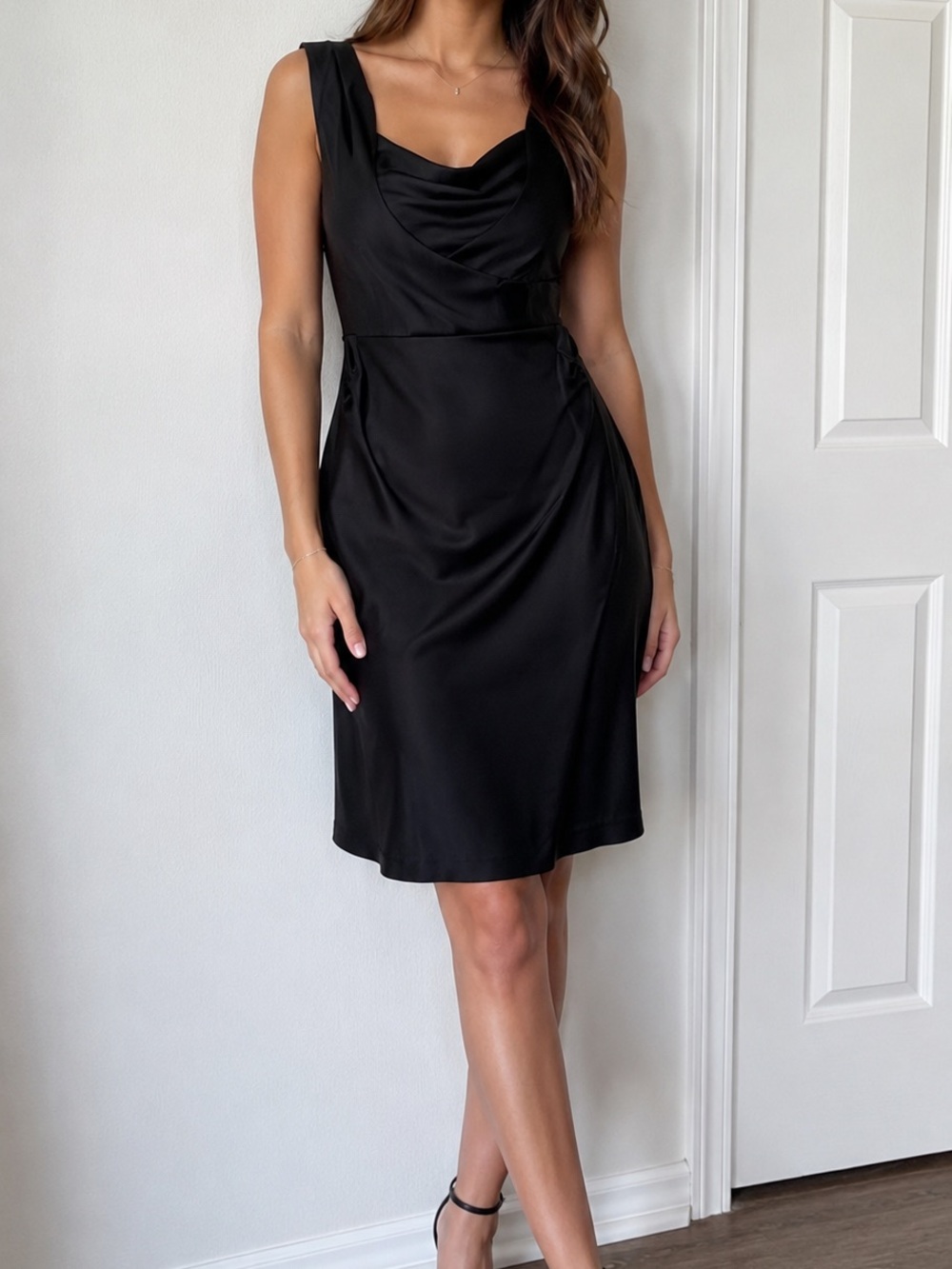 Donna Ricco Black Sleeveless Cowl Neck Midi Dress